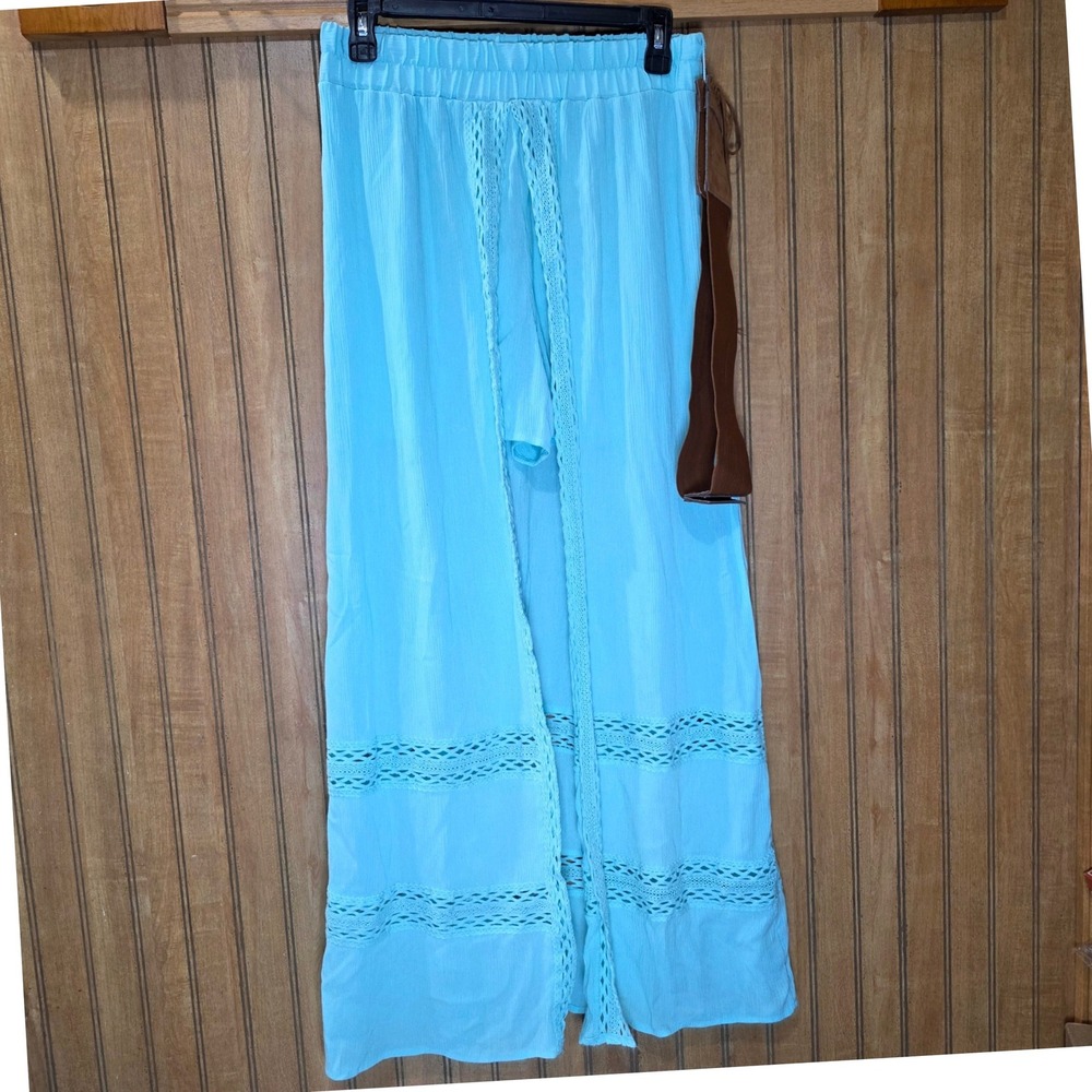 No Boundaries Skort Mint Crochet Trim Shorts‎ Skirt Belt Boho Beach Cover Up L